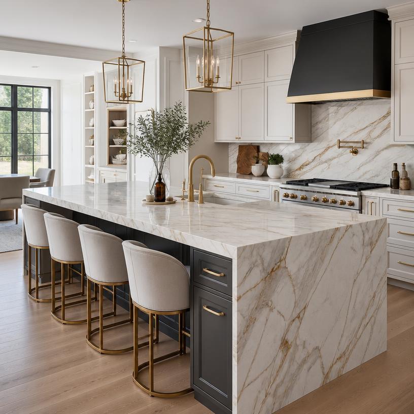 Luxury kitchen island with marble countertop