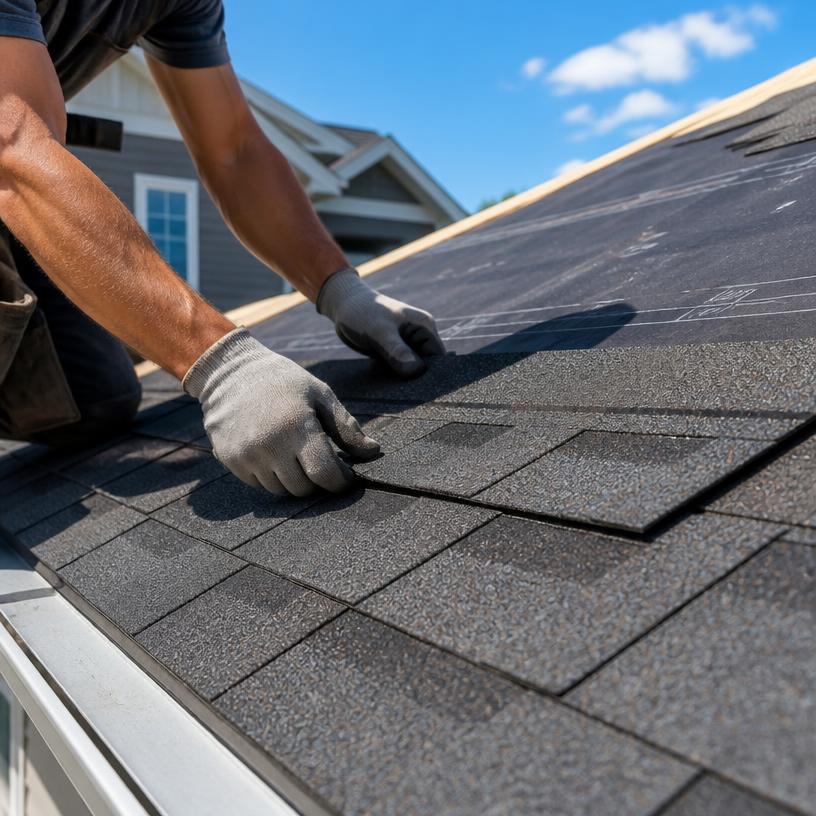 Professional installing asphalt roof shingles