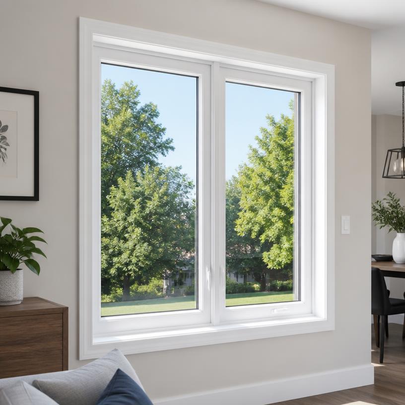 Modern white double-pane window in a bright home